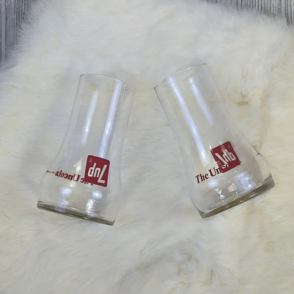 Vintage Lot of 2 7UP Glasses The Uncola Collectible Upside Down Drinking Glass